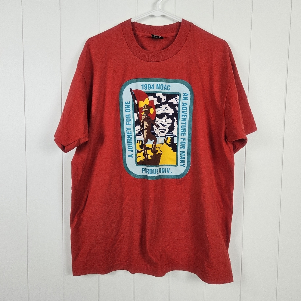 Vintage 90s Shirt NOAC Conference Boy Scouts Indian Red XL Purdue Single Stitch